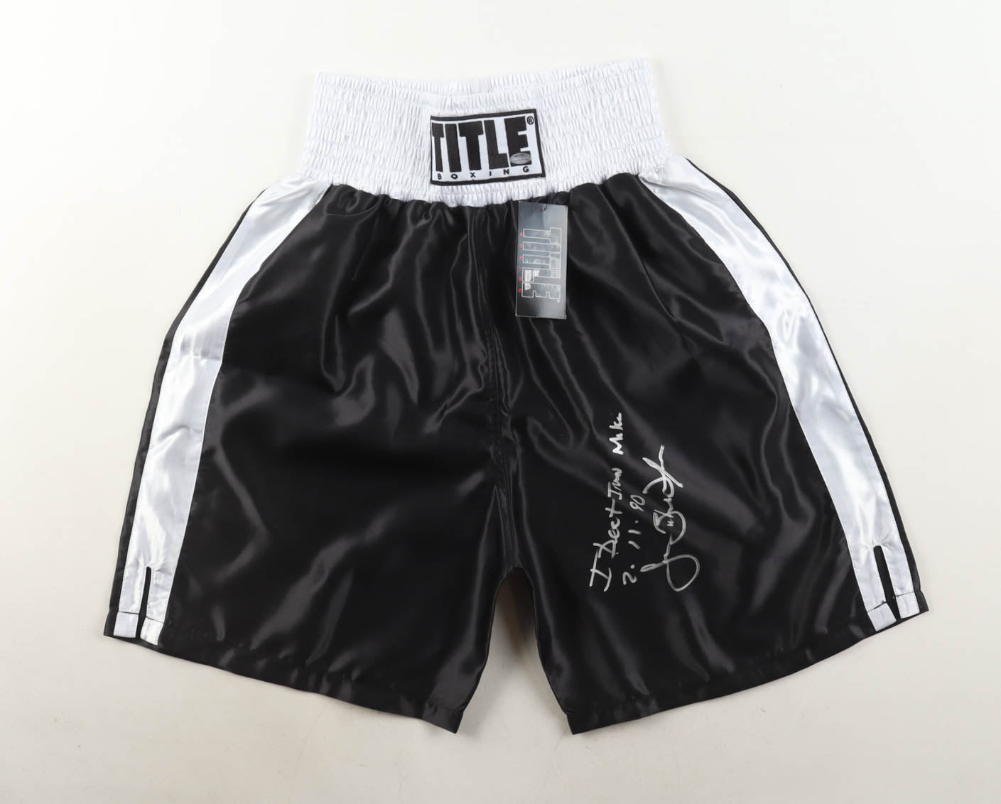 James "Buster" Douglas Signed Title Trim Boxing Trunks Inscribed "I
Defeat Iron Mike 2-11-90"