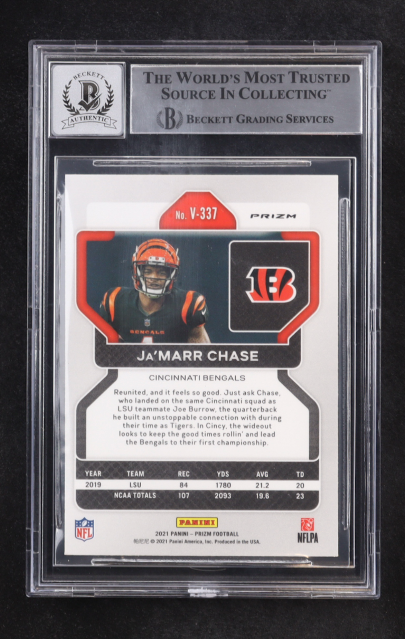 Ja'Marr Chase Signed 2021 Inscribed "2021 NFL OROY" Panini Prizm Rookie Variations Silver RC (BGS 10) authentic-signatures