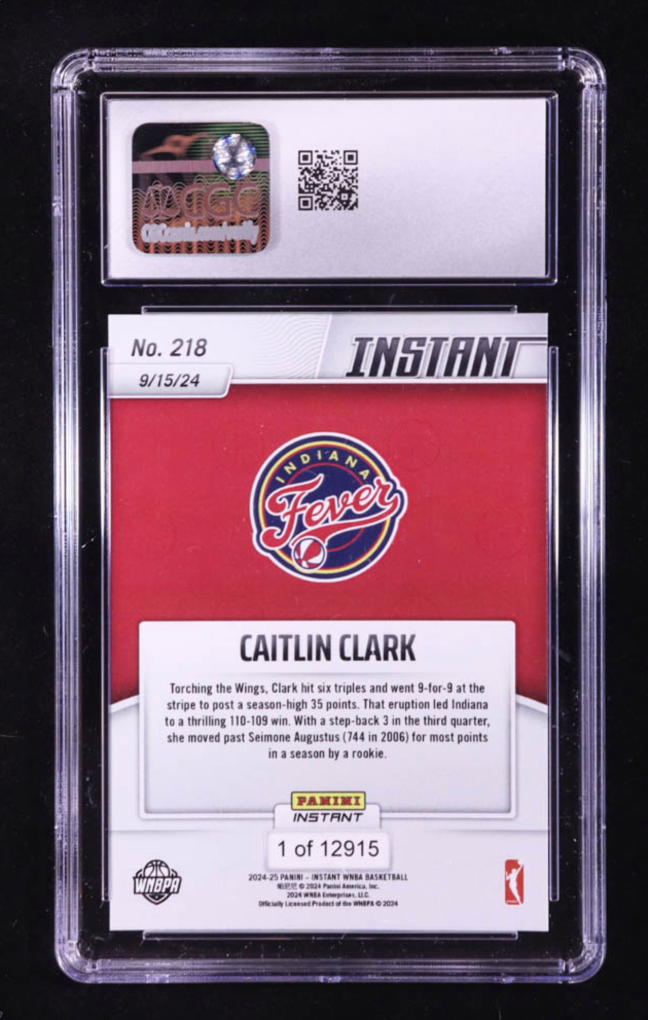 Caitlin Clark 2024-25 Panini Instant WNBA #218 RC (CGC 10) authentic-signatures