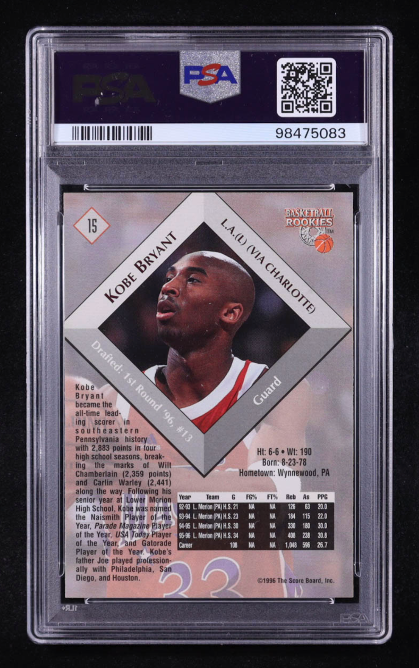 Kobe Bryant 1996 Score Board Rookies RC #15 (PSA 9) authentic-signatures