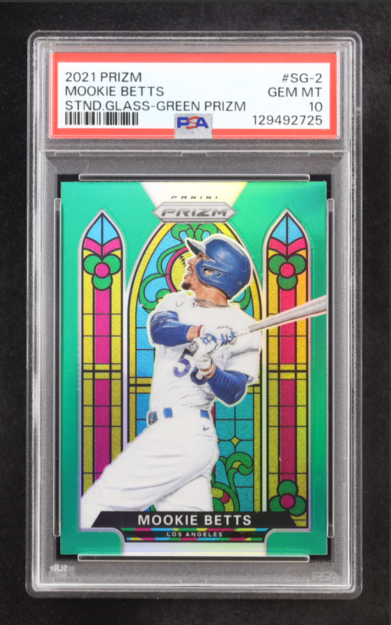 Mookie Betts 2021 Panini Prizm Stained Glass Prizms Green #2 (PSA 10) authentic-signatures