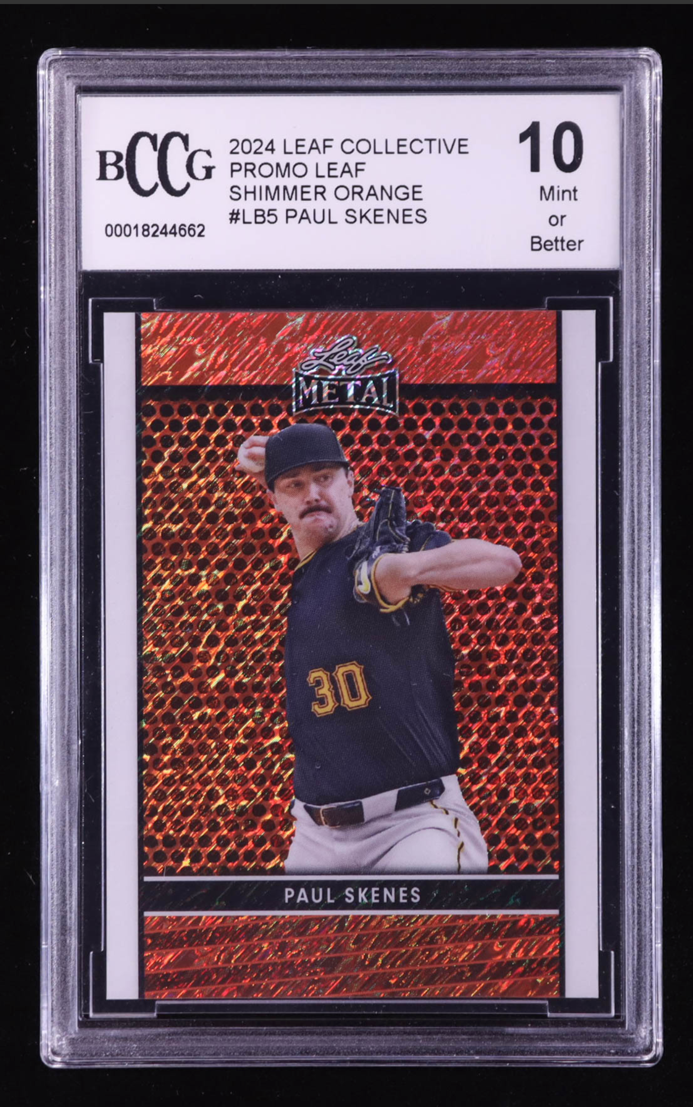 Paul Skenes 2024 Leaf Collective Promo Leaf Shimmer Orange #LB5 RC #268/299 authentic-signatures