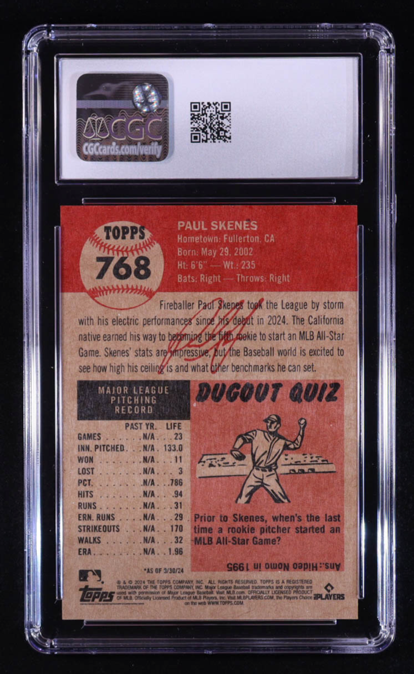 Paul Skenes 2024 Topps Living Set #768 RC (CGC 10) authentic-signatures