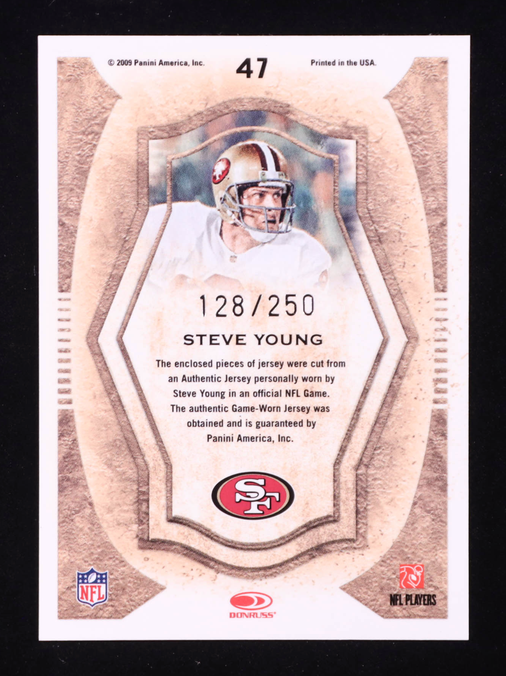 Steve Young 2009 Donruss Threads Pro Gridiron Kings Materials Game Worm Patch #128/250 authentic-signatures