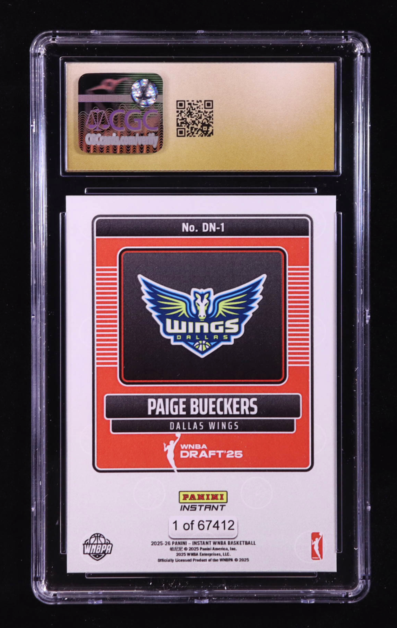 Paige Bueckers 2025-26 Panini Instant WNBA Draft Night #DN1 RC (CGC Pristine 10) authentic-signatures
