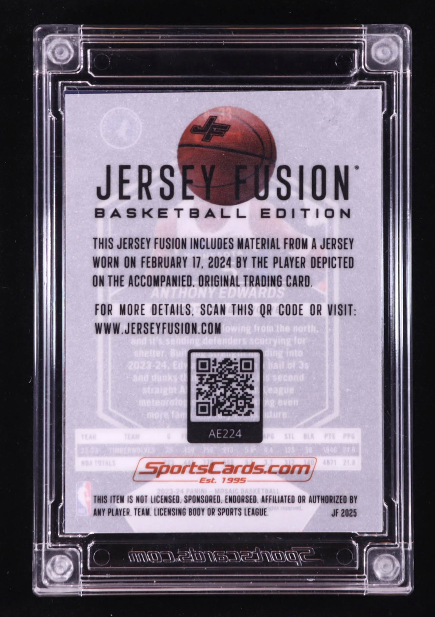 Anthony Edwards 2025 Jersey Fusion Game-Used Swatch #AE224 authentic-signatures