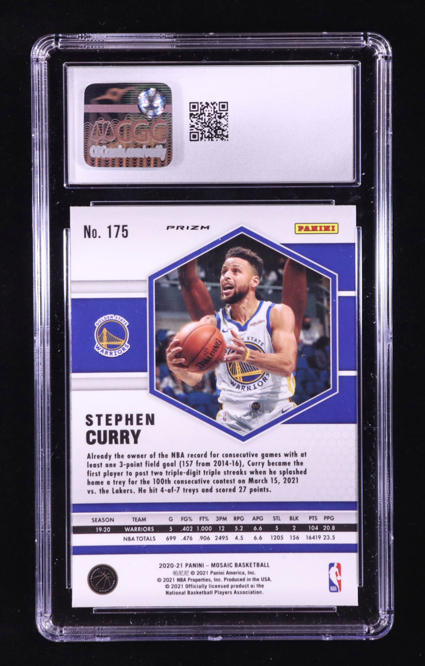 Stephen Curry 2020-21 Panini Mosaic Mosaic Green #175 (CGC 10) authentic-signatures