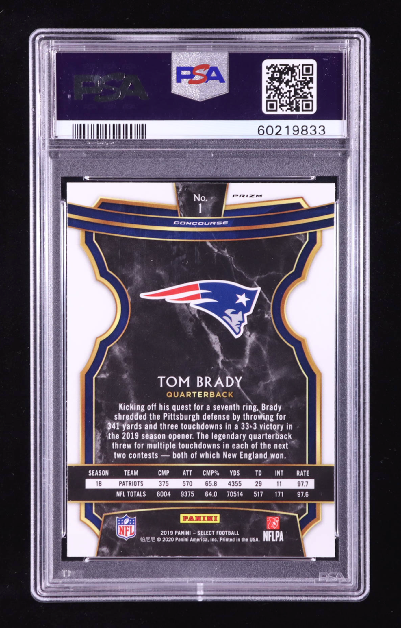 Tom Brady 2019 Select Prizm Silver #1 (PSA 10) authentic-signatures