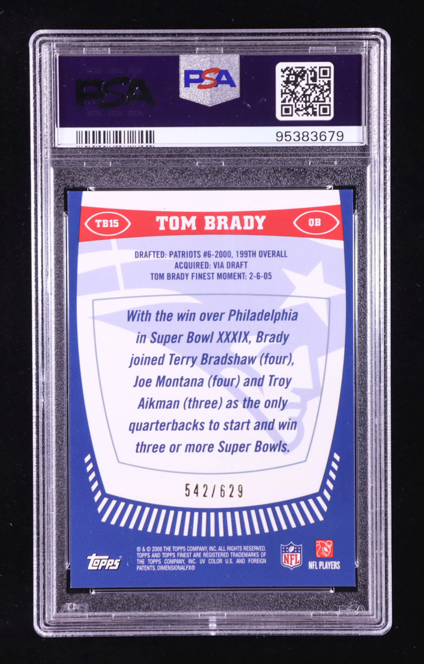 Tom Brady 2008 Finest Tom Brady Finest Moments #TB15 #542/629 (PSA 9) authentic-signatures