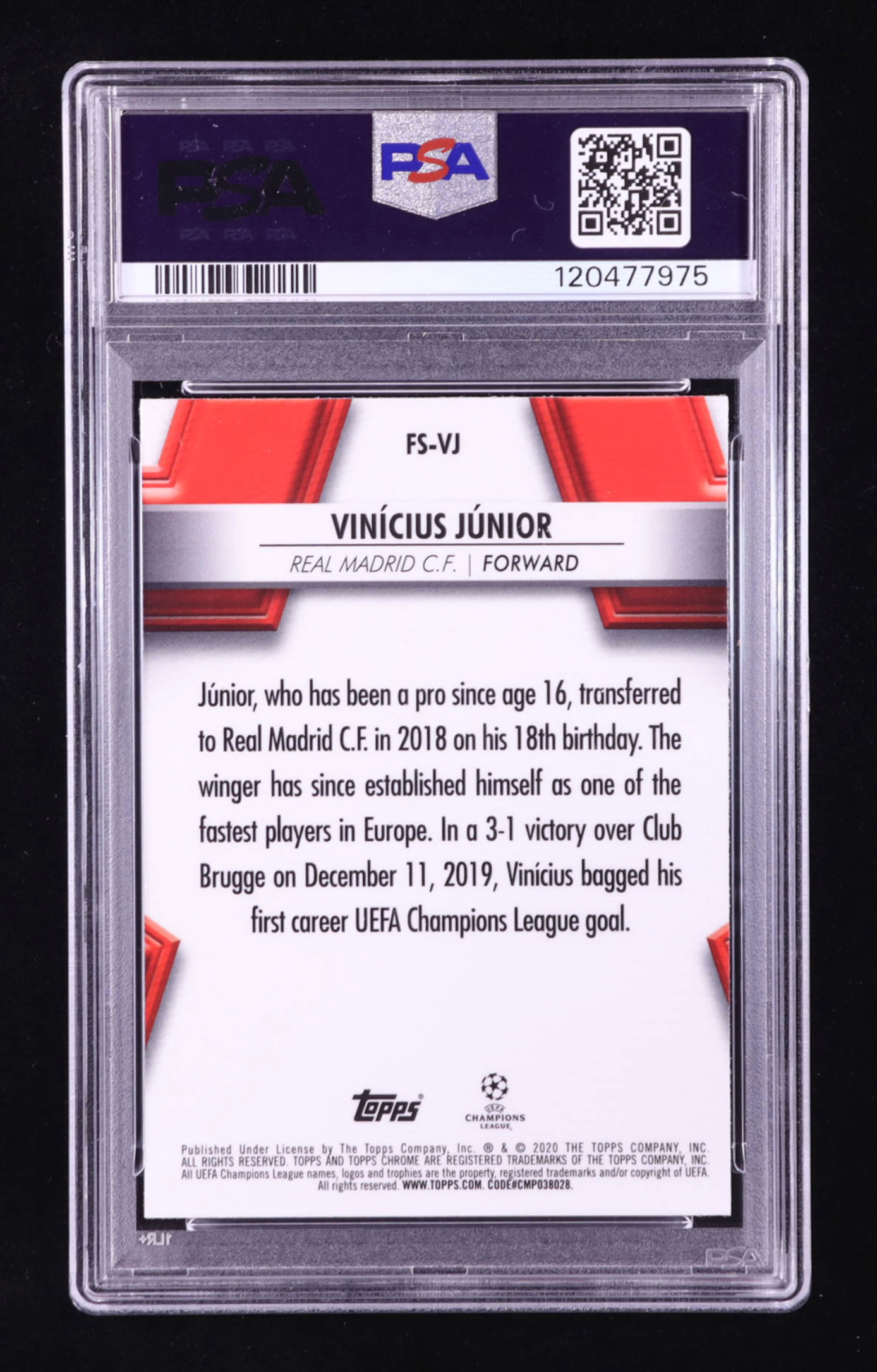 Vinicius Junior 2019-20 Topps Chrome UEFA Champions League Future Stars (PSA 10) authentic-signatures
