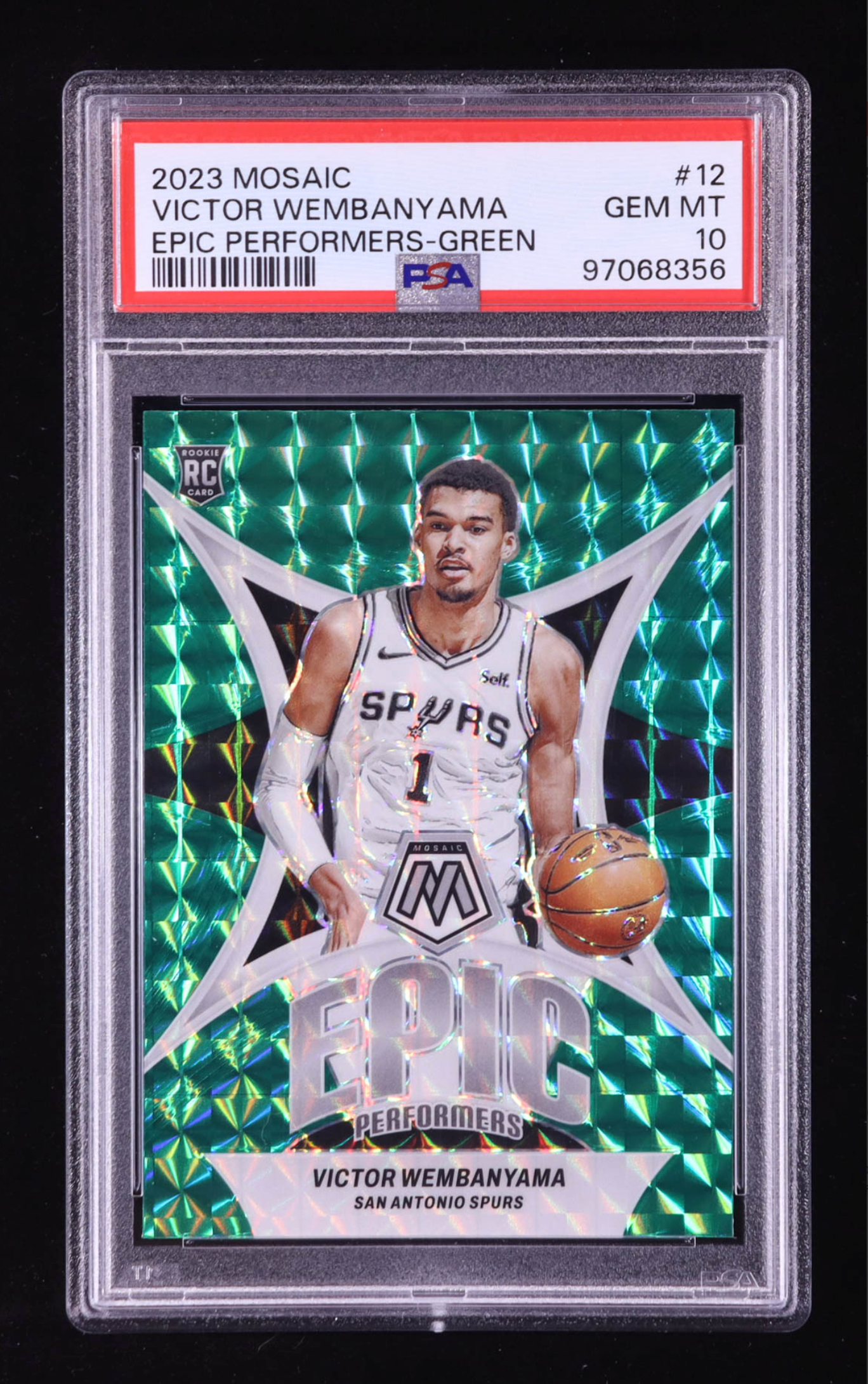 Victor Wembanyama 2023-24 Panini Mosaic Epic Performers Mosaic Green #12 (PSA 10) authentic-signatures