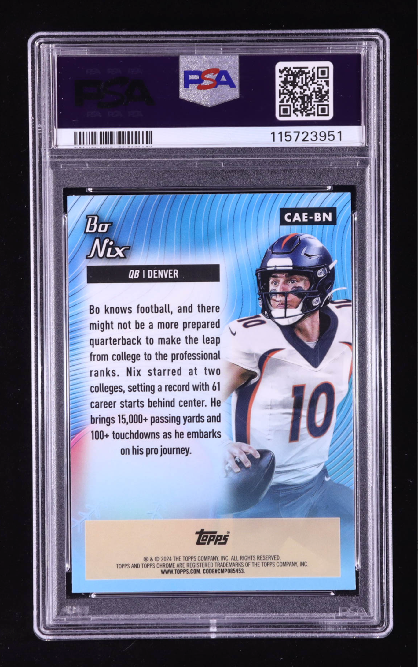 Bo Nix 2024 Topps Chrome All Etch #CAEBN RC (PSA 10) authentic-signatures
