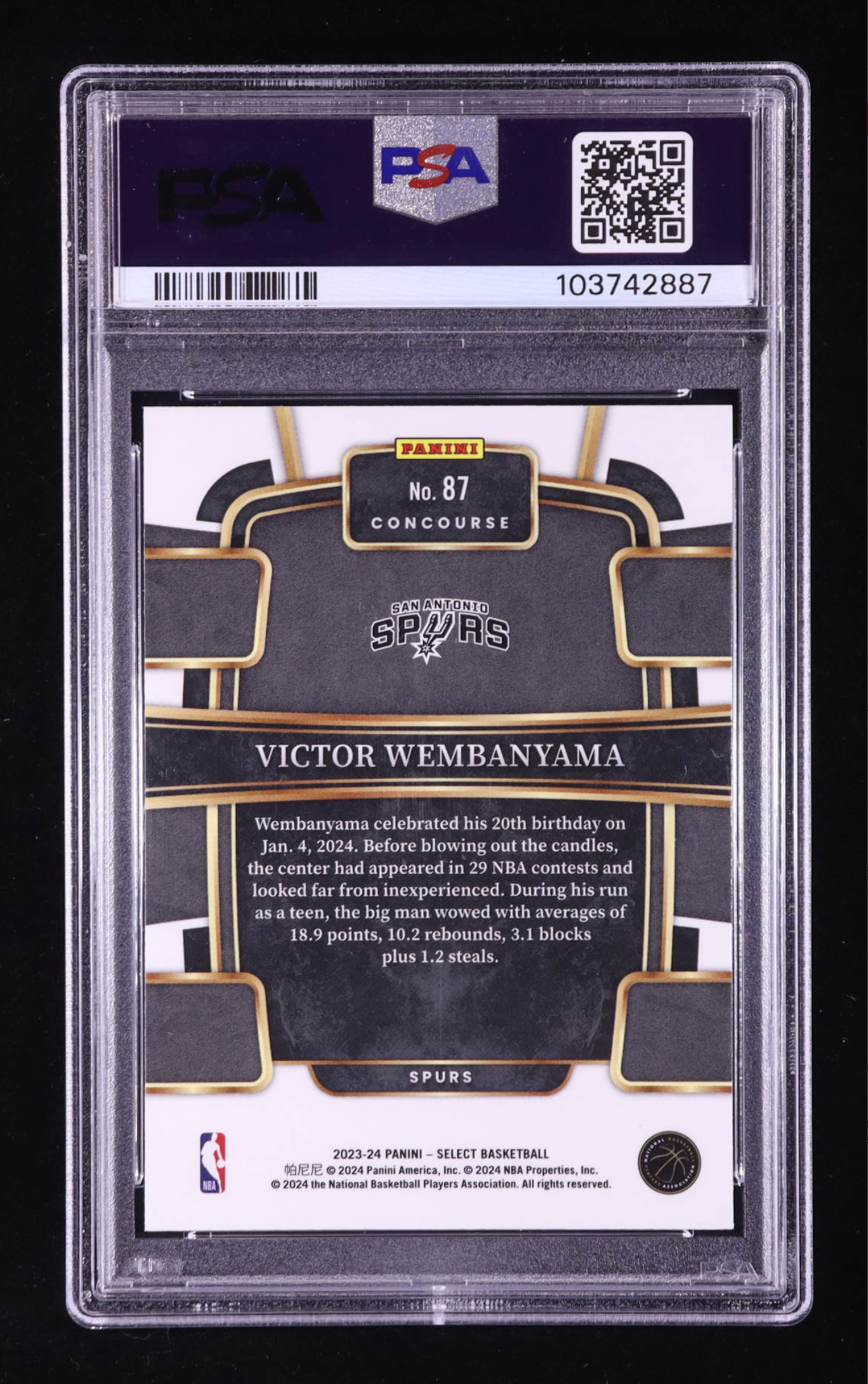 Victor Wembanyama 2023-24 Select Blue #87 RC (PSA 10) authentic-signatures