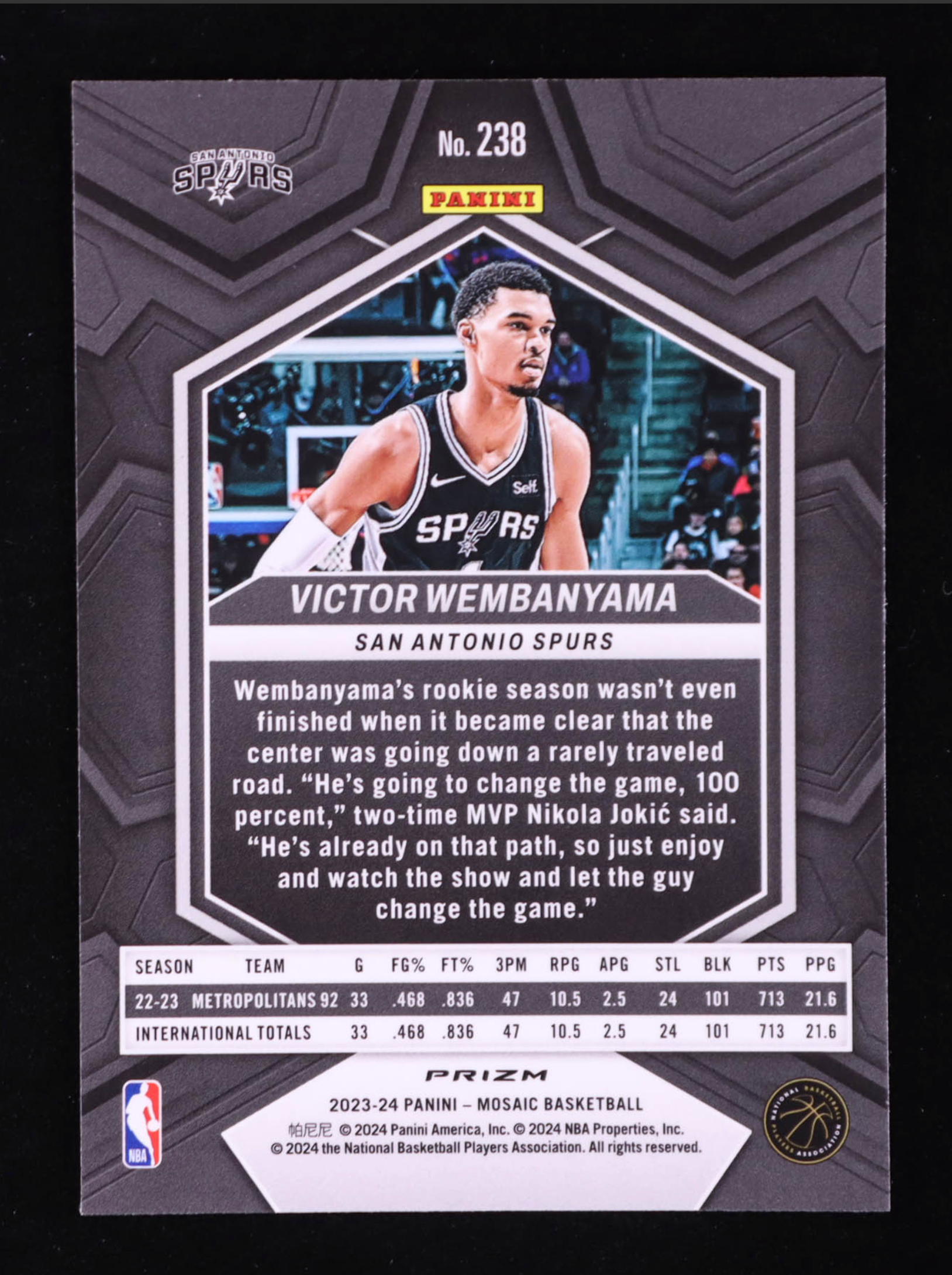Victor Wembanyama 2023-24 Panini Mosaic Mosaic Red #238 RC authentic-signatures