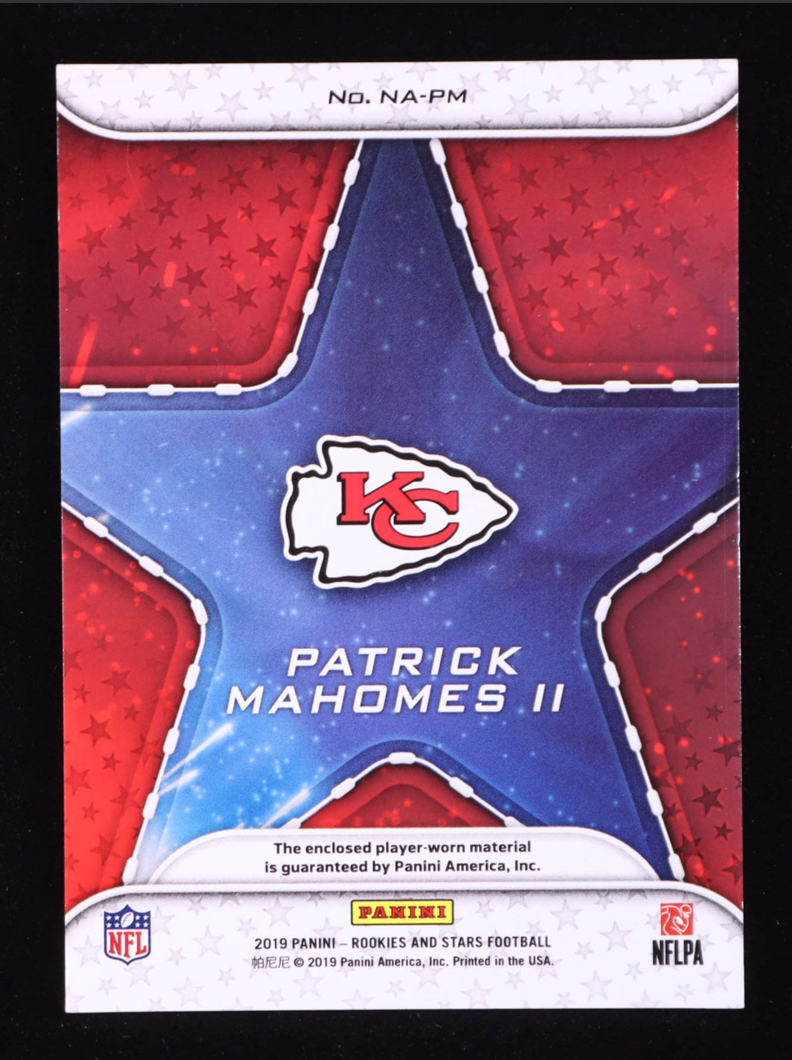 Patrick Mahomes II 2019 Rookies and Stars NFL Authentic Worm Jerseys Patch #09/25 authentic-signatures