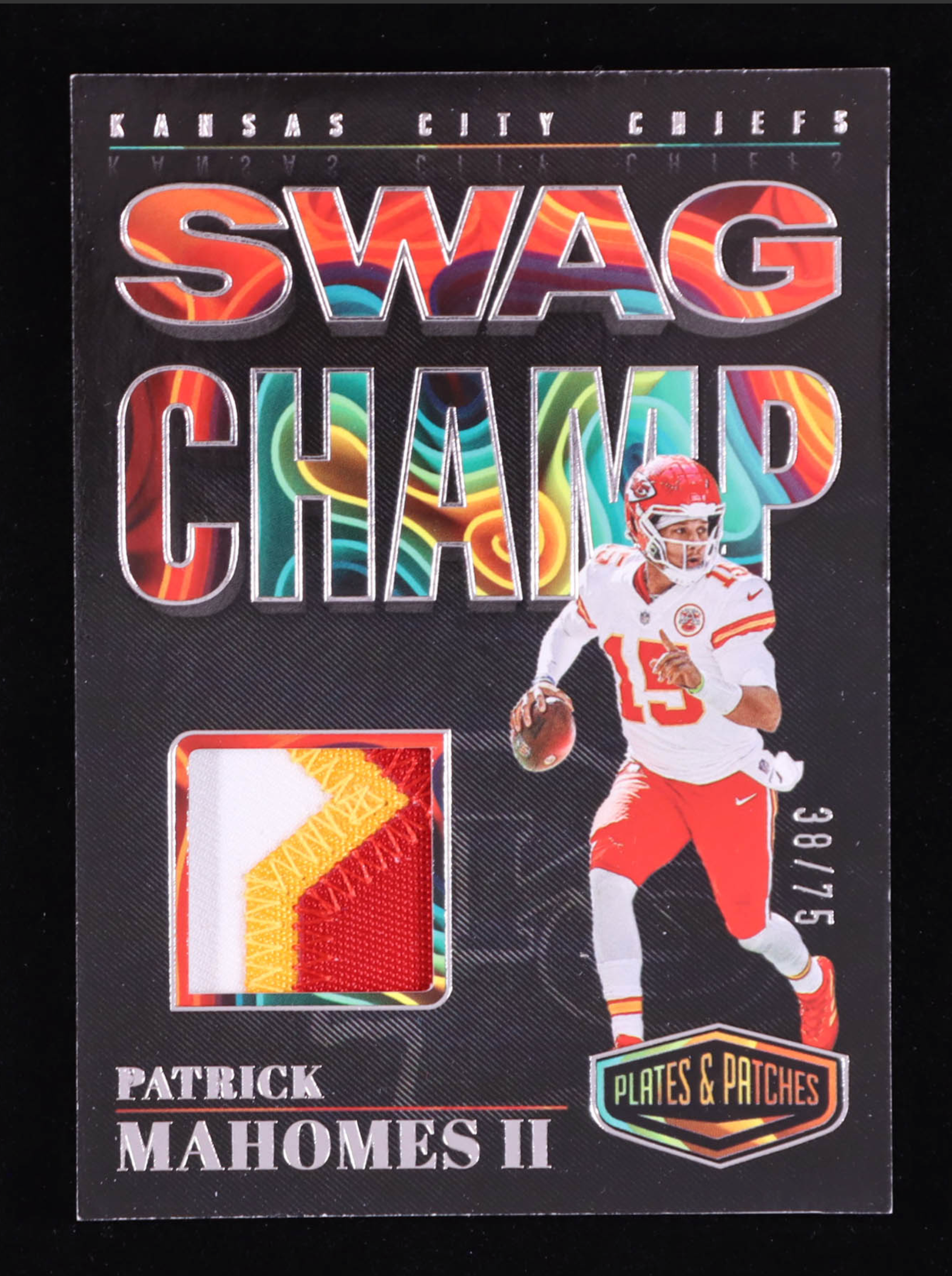 Patrick Mahomes II 2023 Panini Plates and Patches Swag Champ Jerseys #38/75 authentic-signatures