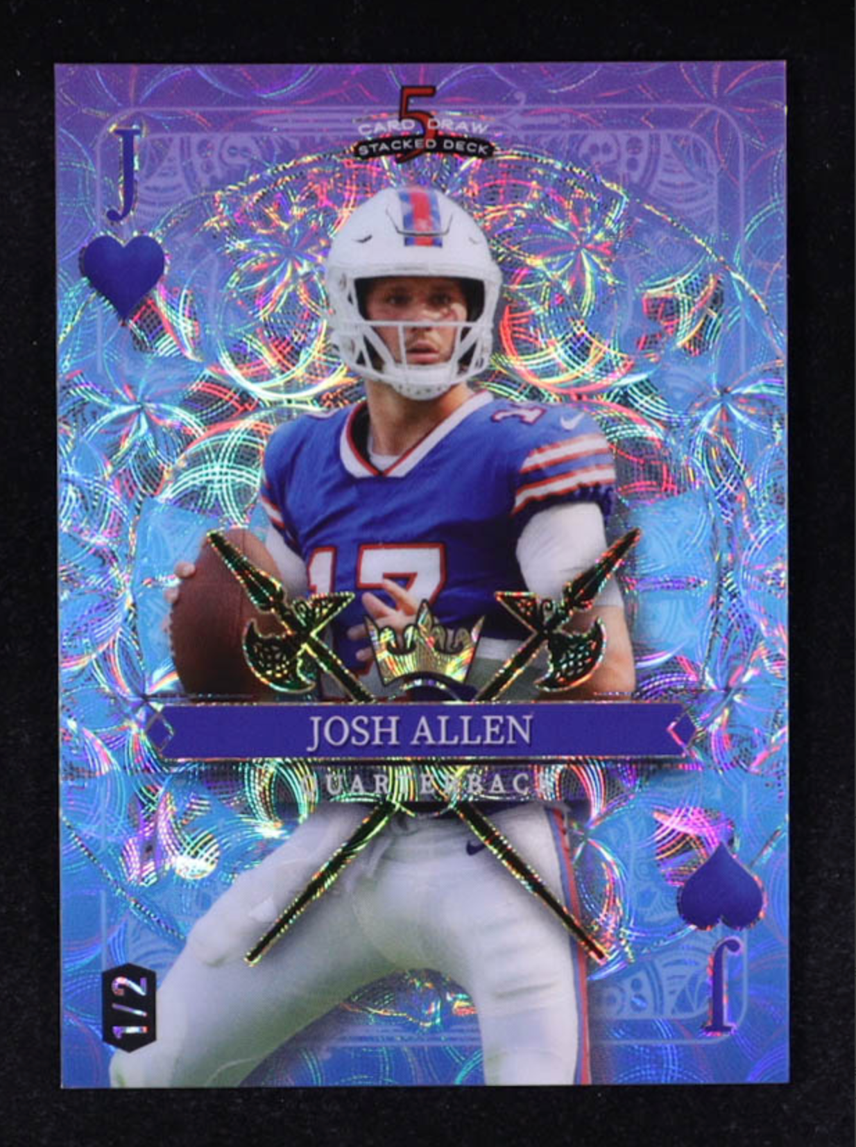 Josh Allen 2024 Wild Card 5 Card Draw Stacked Deck Jack of Hearts Kaleidoscope Blue #SDPHJAN #1/2 authentic-signatures