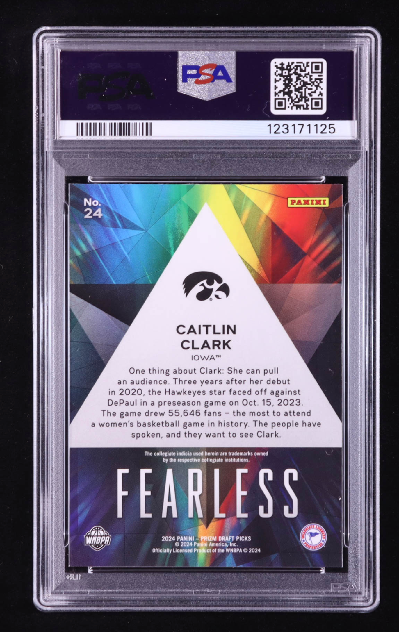 Caitlin Clark 2024-25 Panini Prizm Draft Picks Fearless #24 RC (PSA 10) authentic-signatures