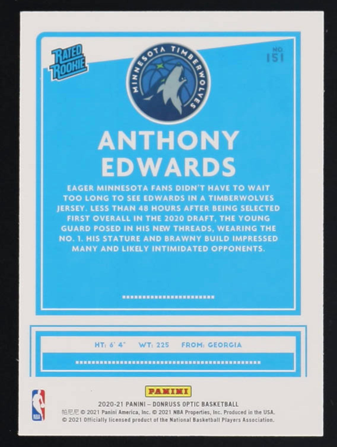 Anthony Edwards 2020-21 donruss Optic #151 RR RC authentic-signatures