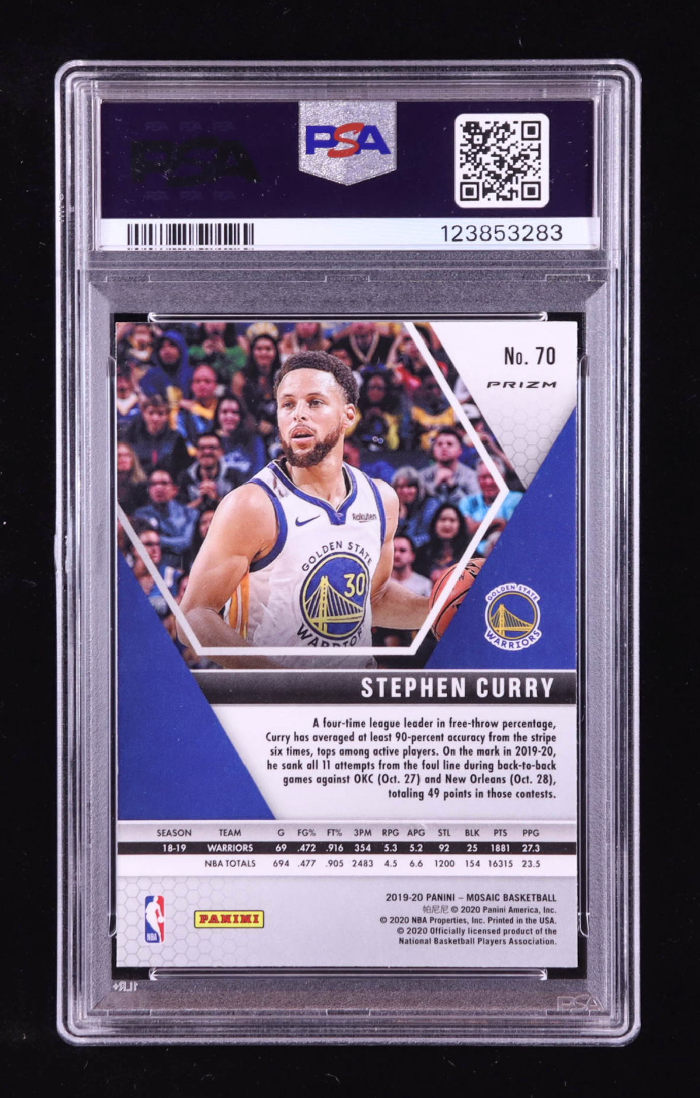 Stephen Curry 2019-20 Panini Mosaic Mosaic Reactive Blue #70 (PSA 10) authentic-signatures