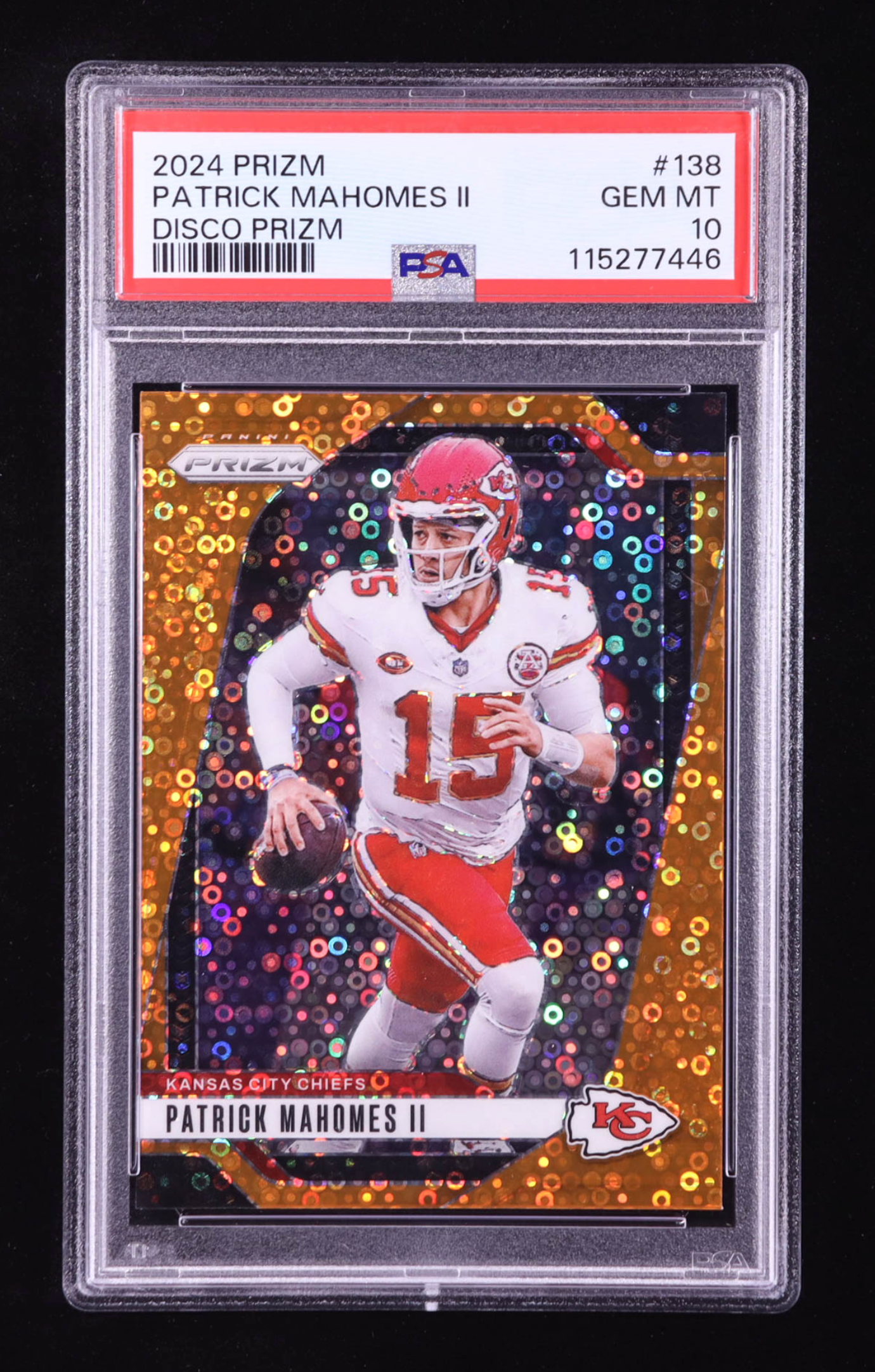 Patrick Mahomes II 2024 Panini Prizm Orange Disco #138 (PSA 10) authentic-signatures