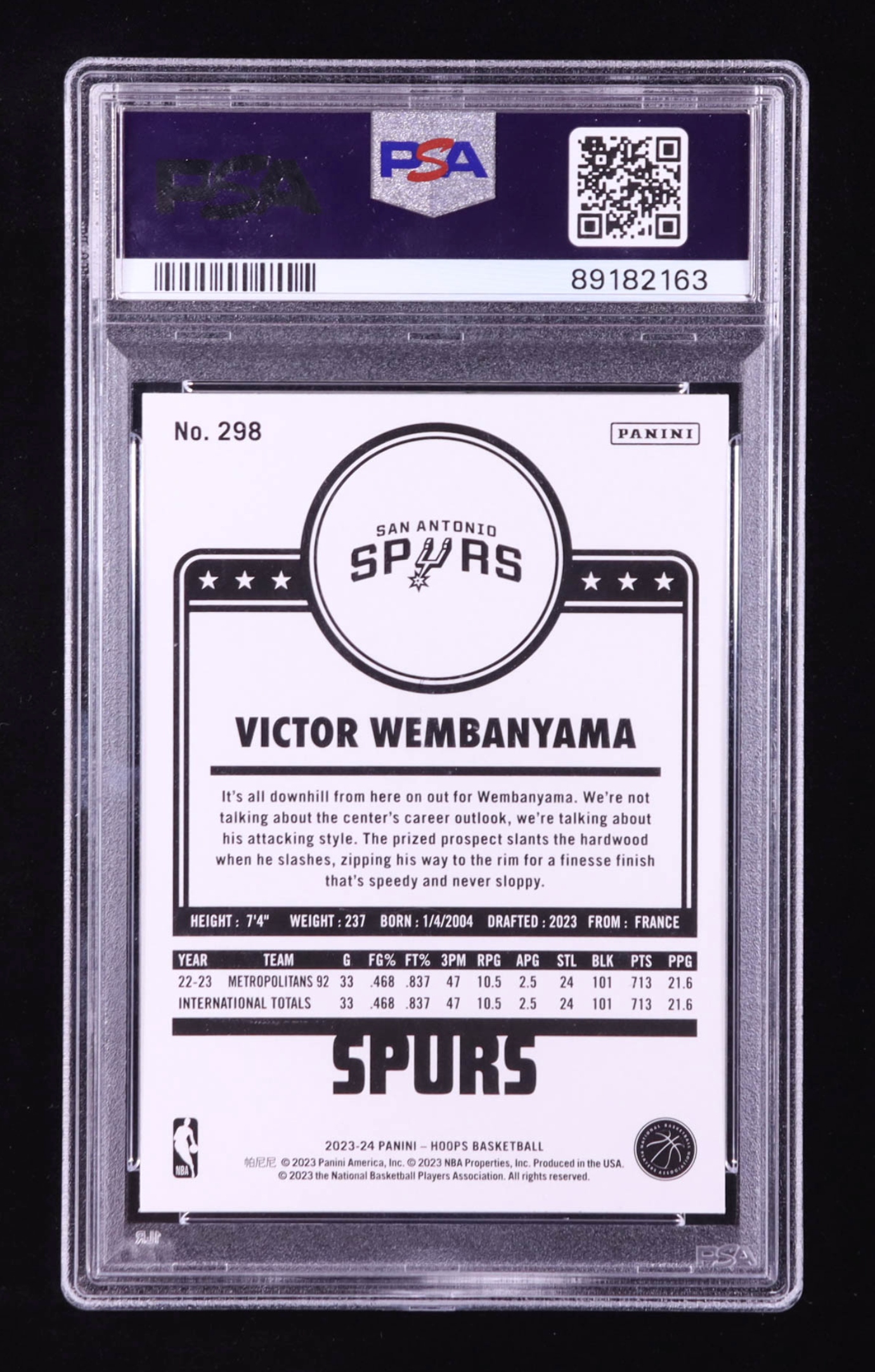 Victor Wembanyama 2023-24 Hoops #298 RC (PSA 10) authentic-signatures