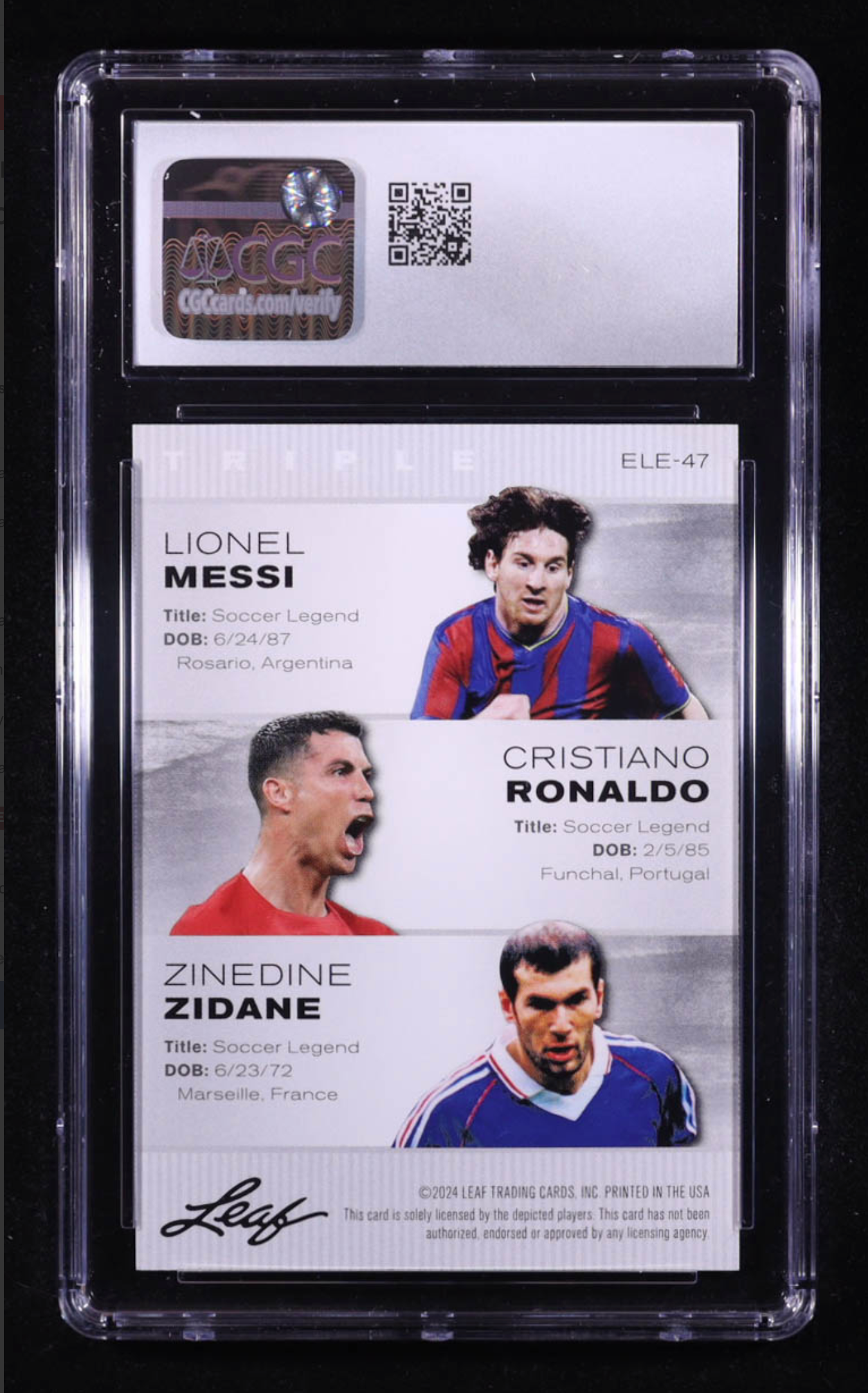 Lionel Messi / Cristiano Ronaldo / Zinedine Zidane 2024 Leaf Special Release Exclusive Legends Edition (CGC 10) authentic-signatures