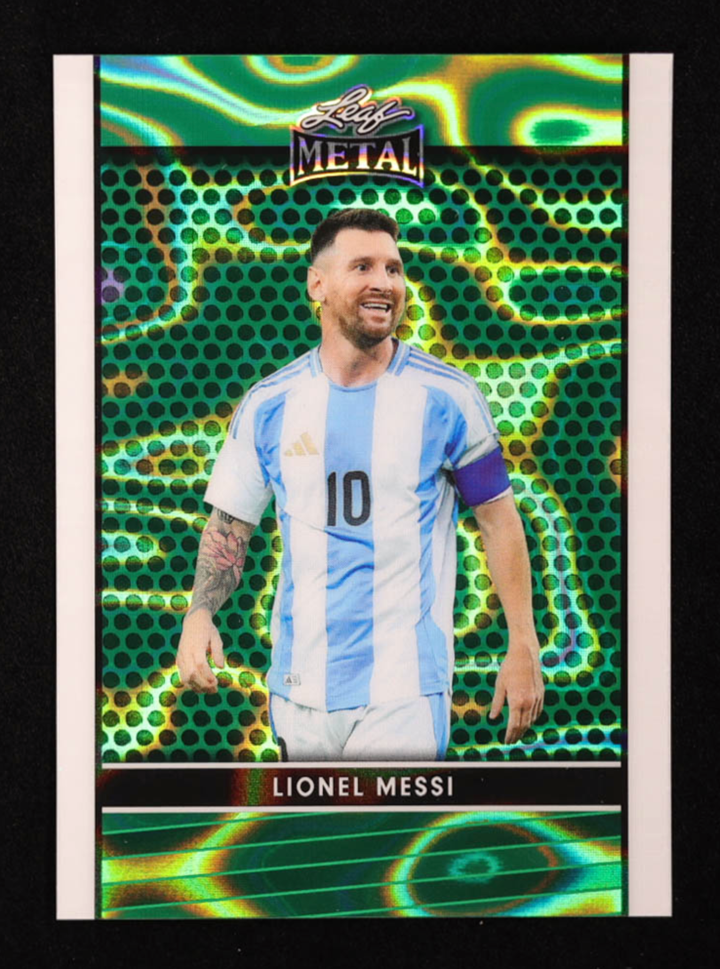 Lionel Messi Leaf Metal Green Holo Pre-Production Proof #1/1 authentic-signatures
