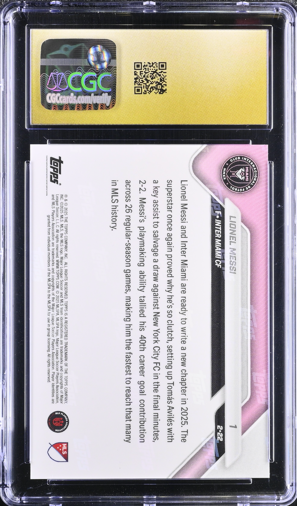 Lionel Messi 2025 Topps Now MLS #1 (CGC Pristine 10) authentic-signatures