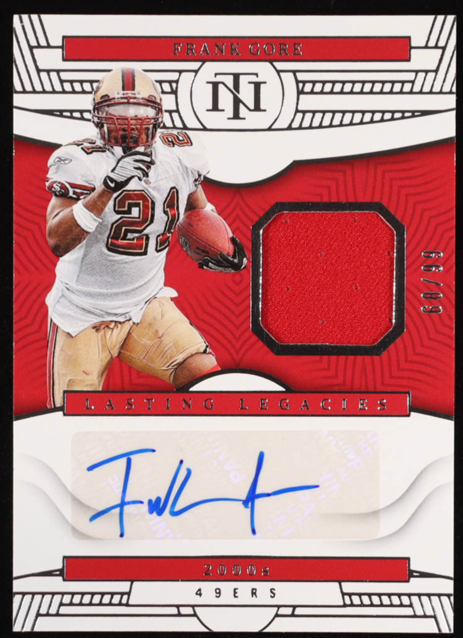 Frank Gore 2022 Panini National Treasures Lasting Legacies Material Autographs #68/99 authentic-signatures