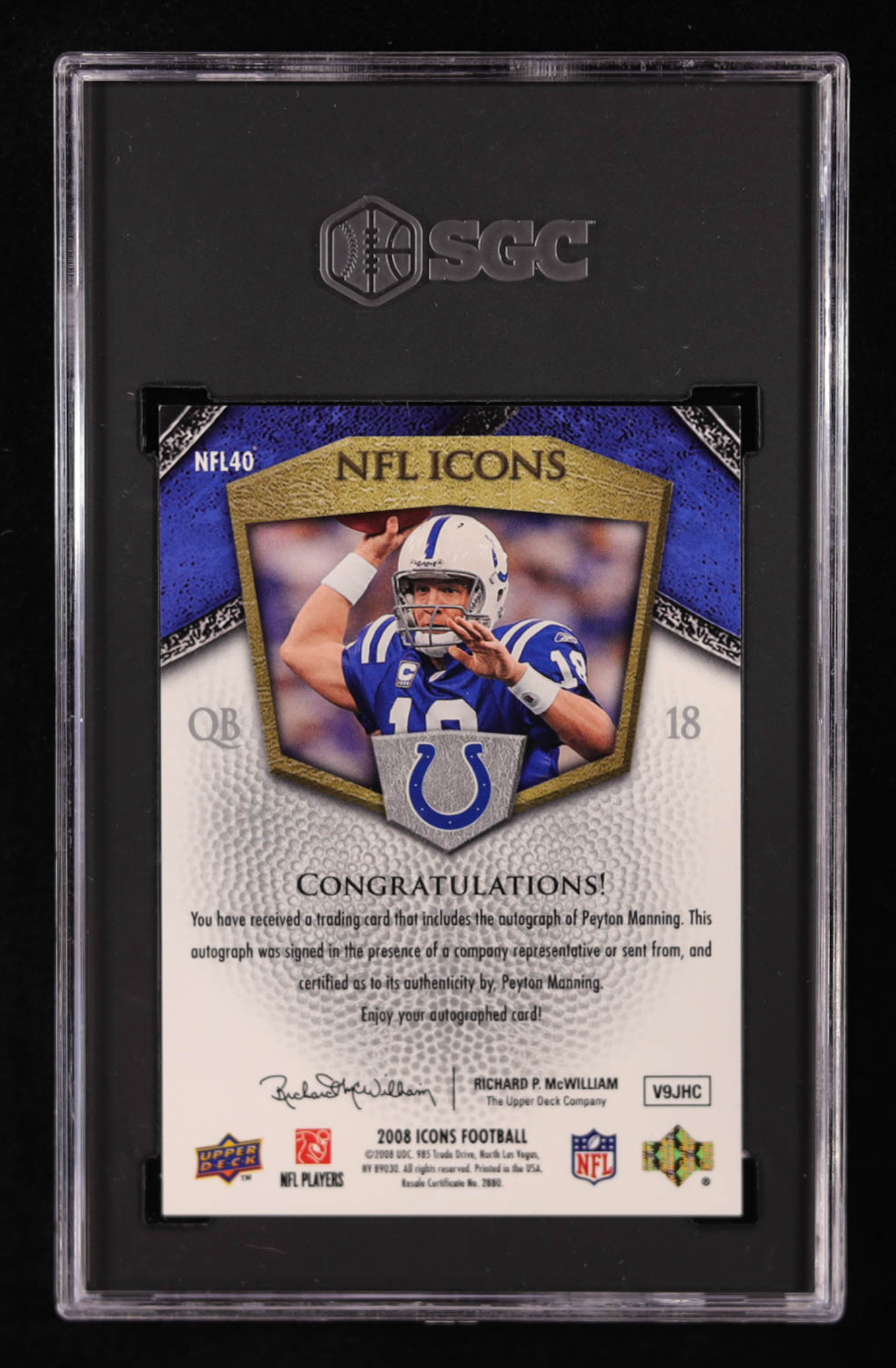 Peyton Manning 2008 Upper Deck Icons NFL Icons Autographs #NFL40 #05/35 (SGC 9 | Auto 10) authentic-signatures