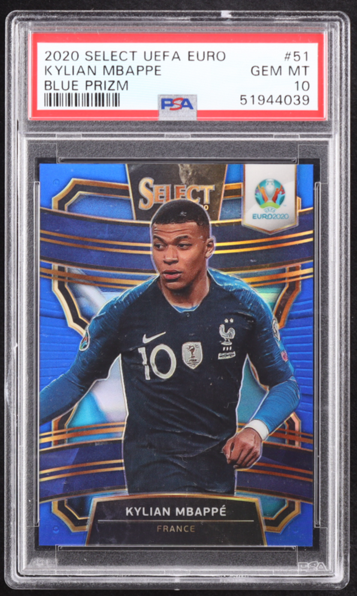 Kylian Mbappe 2020 Select UEFA Euro Prizms Blue #51 #016/225(PSA 10) authentic-signatures