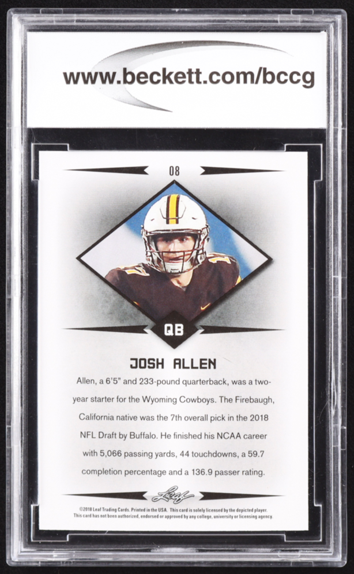 Josh Allen 2018 Leaf Rookie Star #08 RC (BCCG 10) authentic-signatures