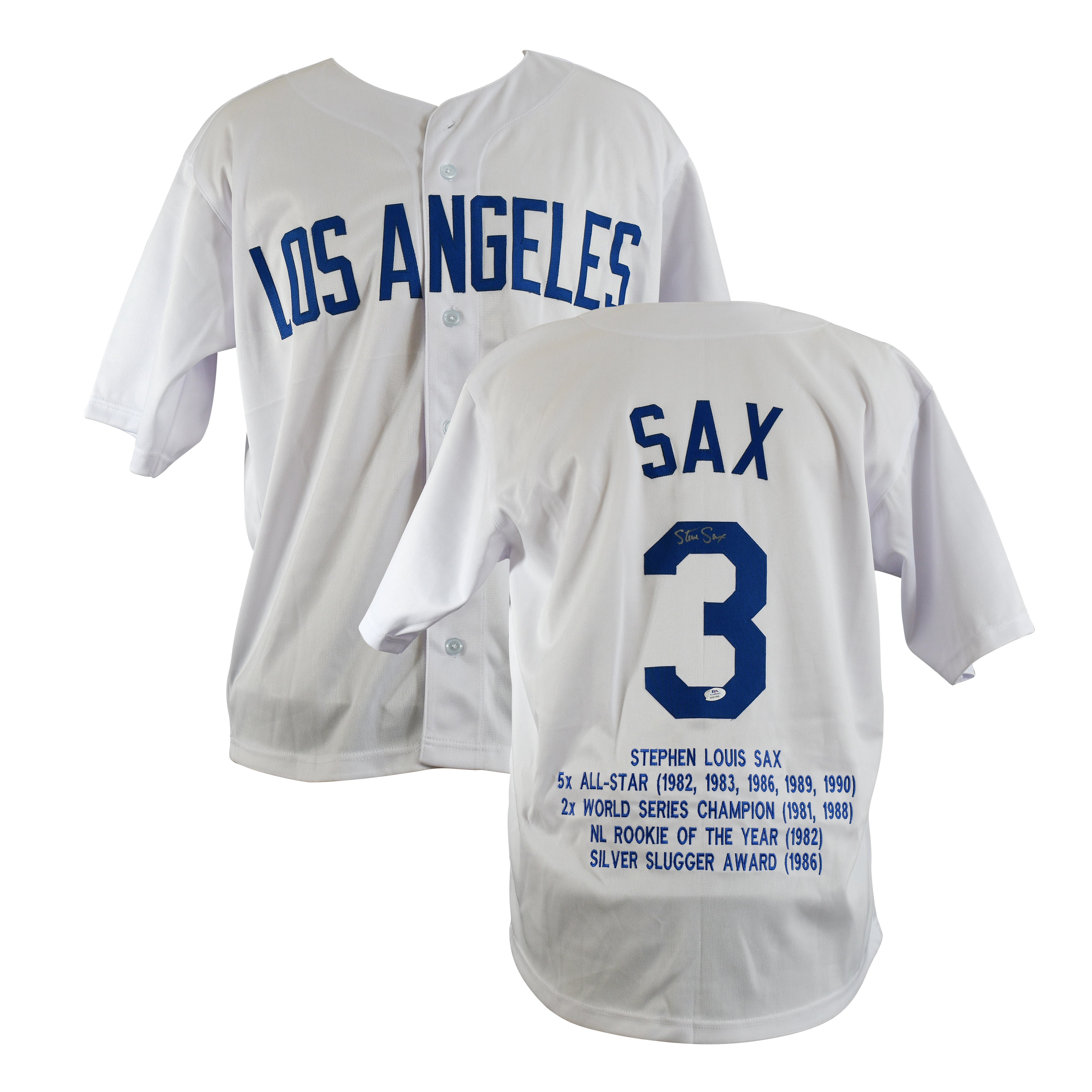 Steve Sax Signed Los Angeles Dodgers Career Highlight Stat Jersey