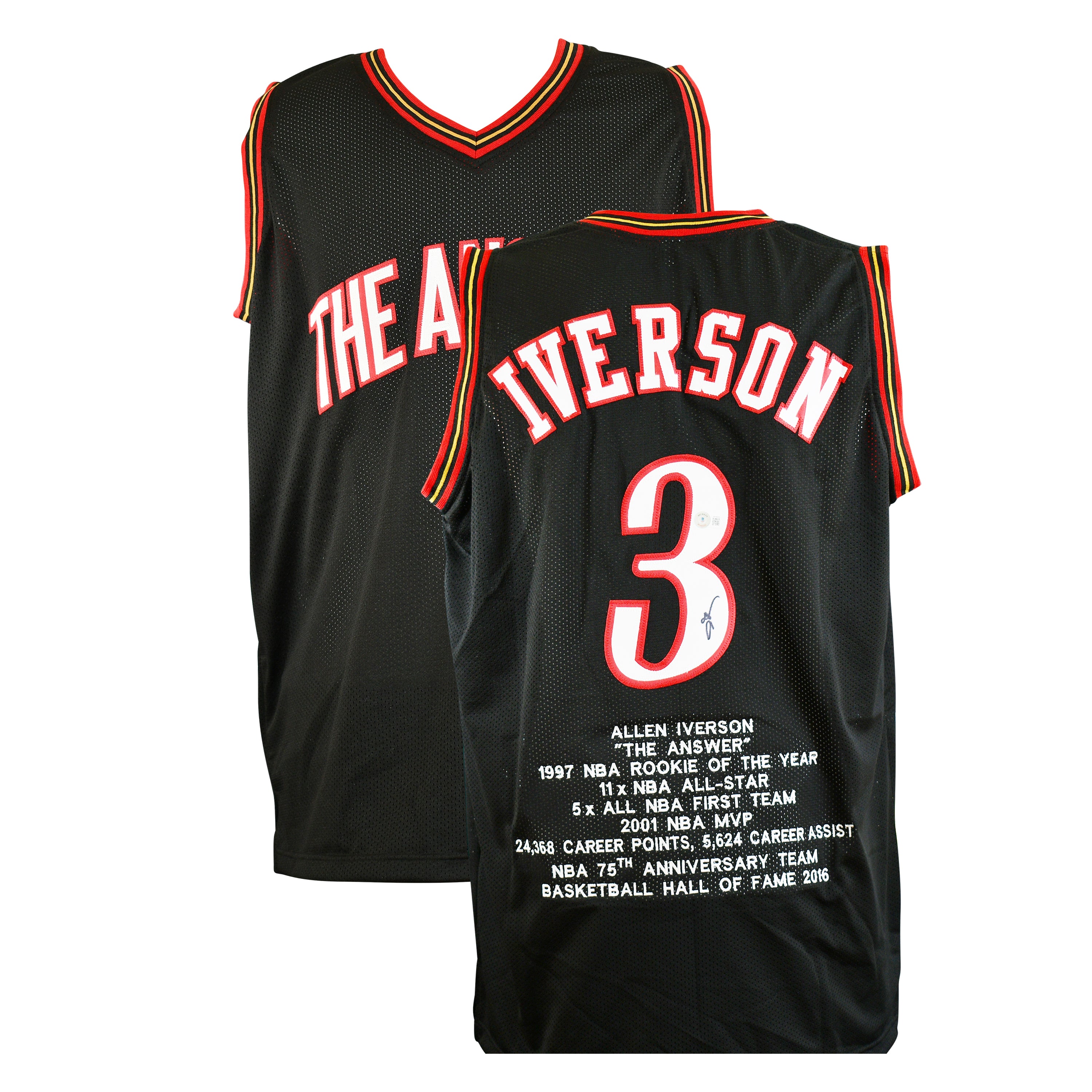 Allen Iverson Signed Philadelphia 76ers stat black Jersey "The Answer"