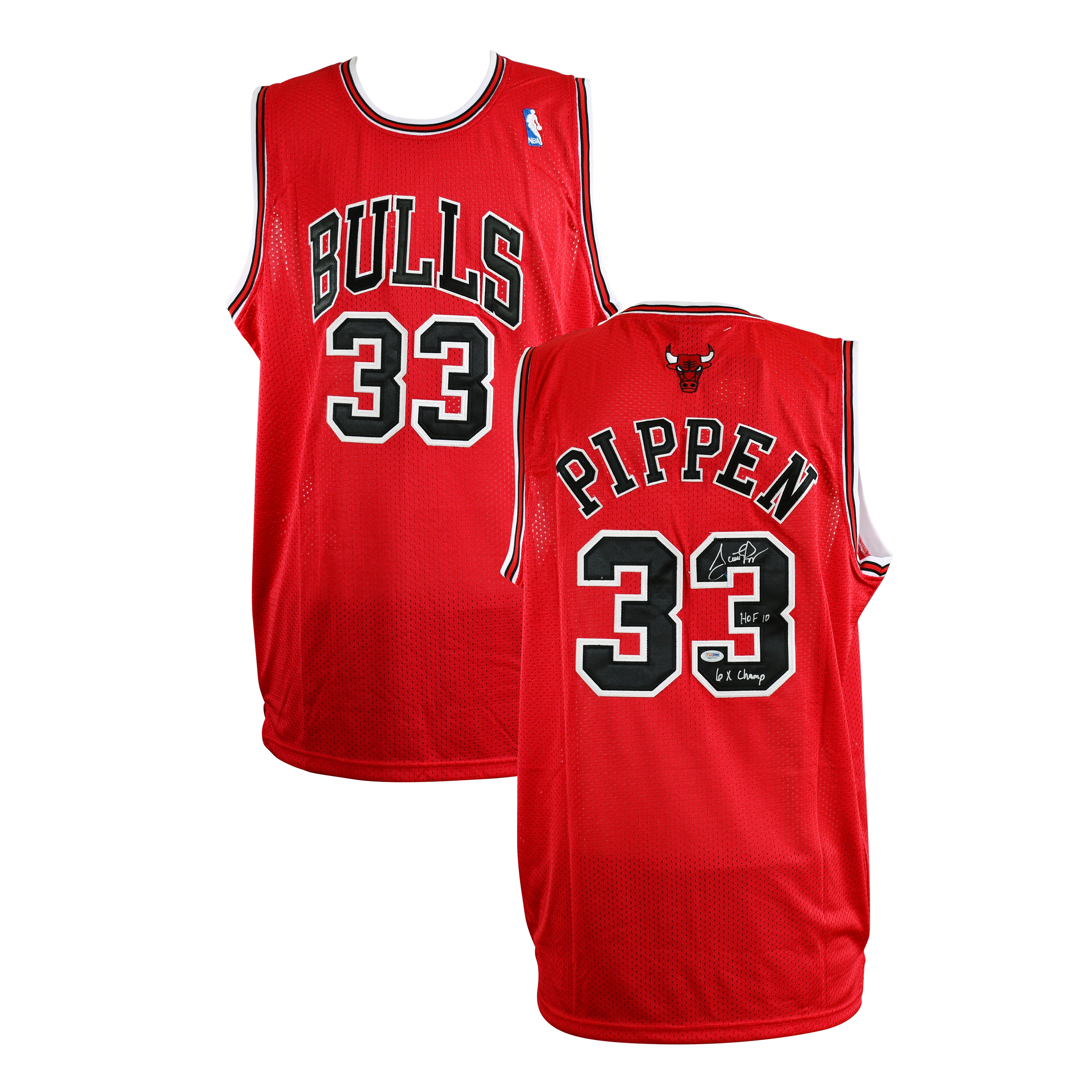 Scottie Pippen Signed Chicago Bulls Jersey Inscribed "HOF 10" & "6x Champ"