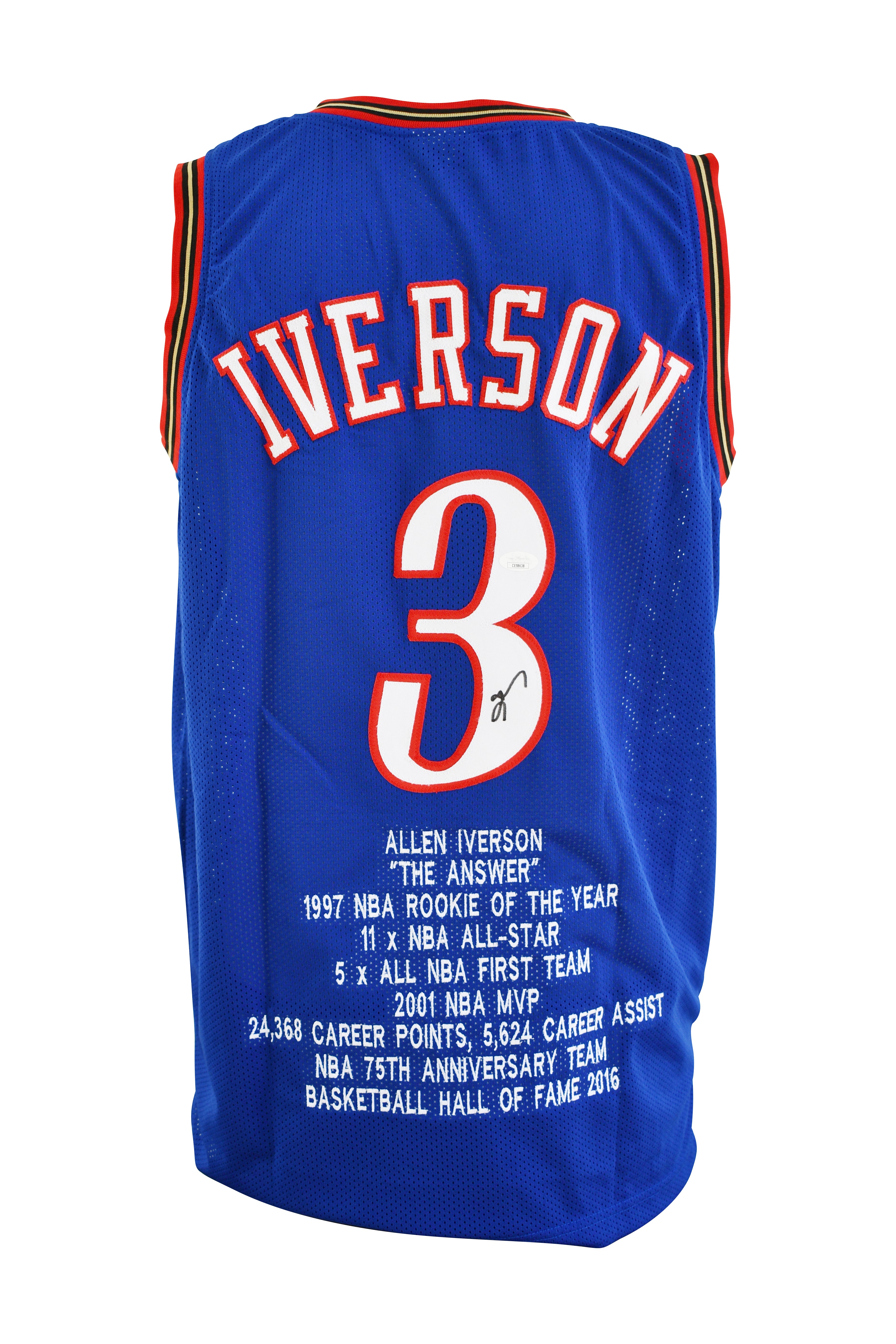 Allen Iverson Signed Philadelphia 76ers Career Highlight Stat Jersey