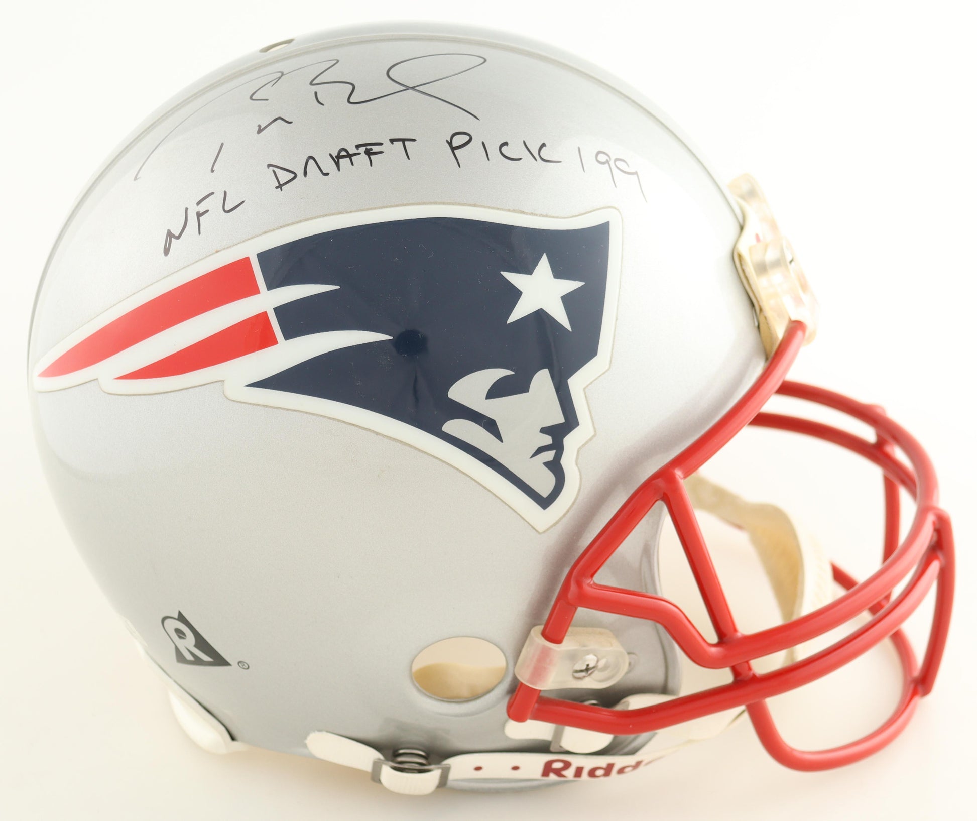 Tom Brady Signed Patriots Full-Size Authentic On-Field VSR4 Throwback Helmet Inscribed "NFL Draft Pick 199". Certified by FANATICS authentic-signatures
