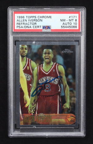 Allen Iverson Signed 1996 Topps Chrome Refractor #171 RC (PSA 8 | Autograph Graded PSA 10)
