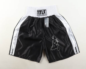 "I DEFEAT IRON MIKE 2-11-90" Shorts signé par James"Buster"Dougles et certifié par Schwartz authentic-signatures
