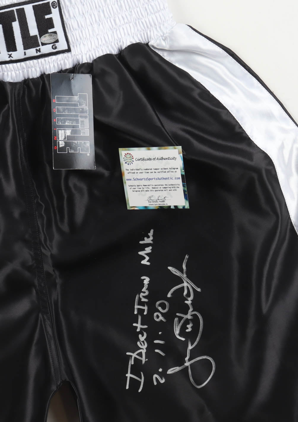 James "Buster" Douglas Signed Title Trim Boxing Trunks Inscribed "I
Defeat Iron Mike 2-11-90"