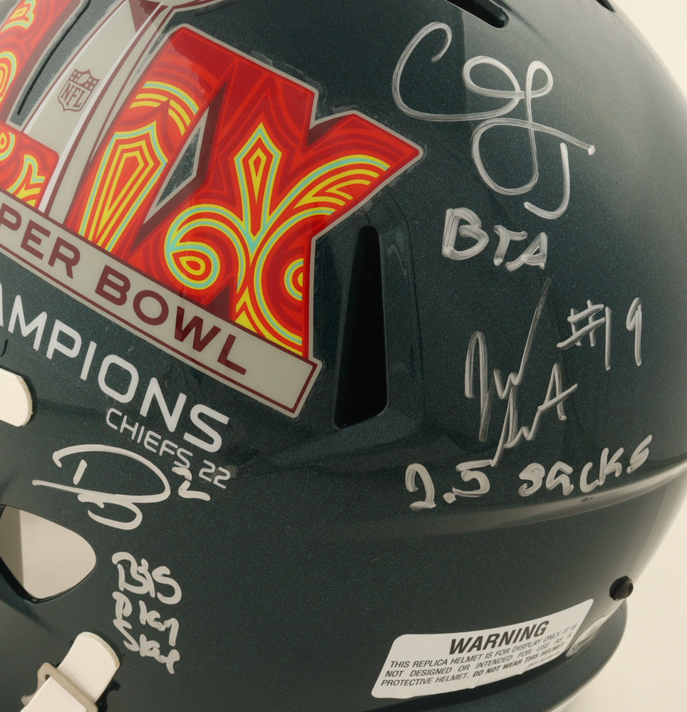 Eagles Defense Full-Size Replica Speed Helmet Signed By (5).Certified by Beckett authentic-signatures