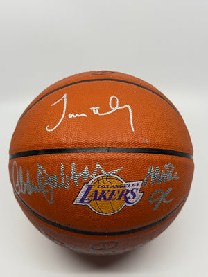 Authentic Showtime Lakers Basketball Signed by Kareem Abdul-Jabbar, James Worthy & Magic Johnson, Certified by Fanatics