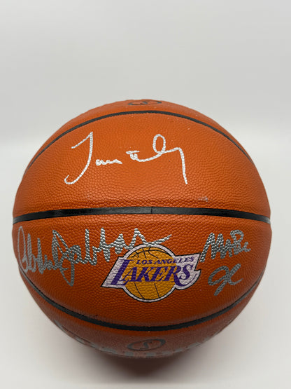 Authentic Showtime Lakers Basketball Signed by Kareem Abdul-Jabbar, James Worthy & Magic Johnson, Certified by Fanatics