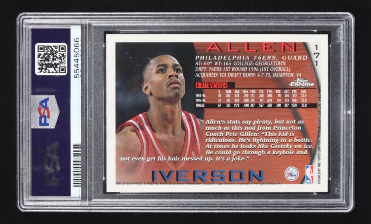 Allen Iverson Signed 1996 Topps Chrome Refractor #171 RC (PSA 8 | Autograph Graded PSA 10) authentic-signatures