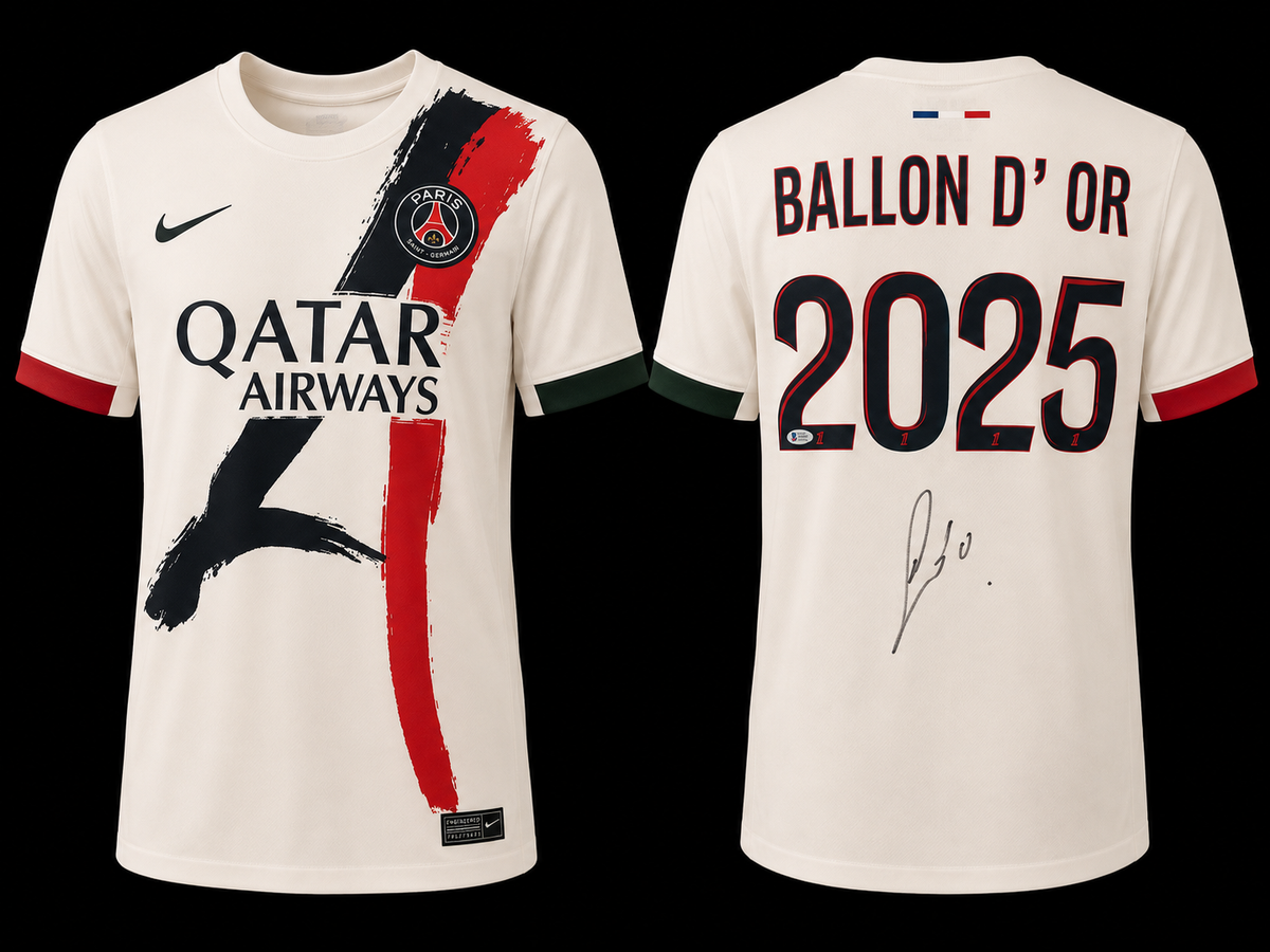 PSG Ballon d'Or 2025 jersey signed by Ousmane Dembélé front and back