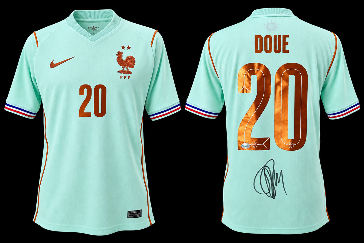 Désiré Doué signed France 2026 away jersey #20 PSA certified