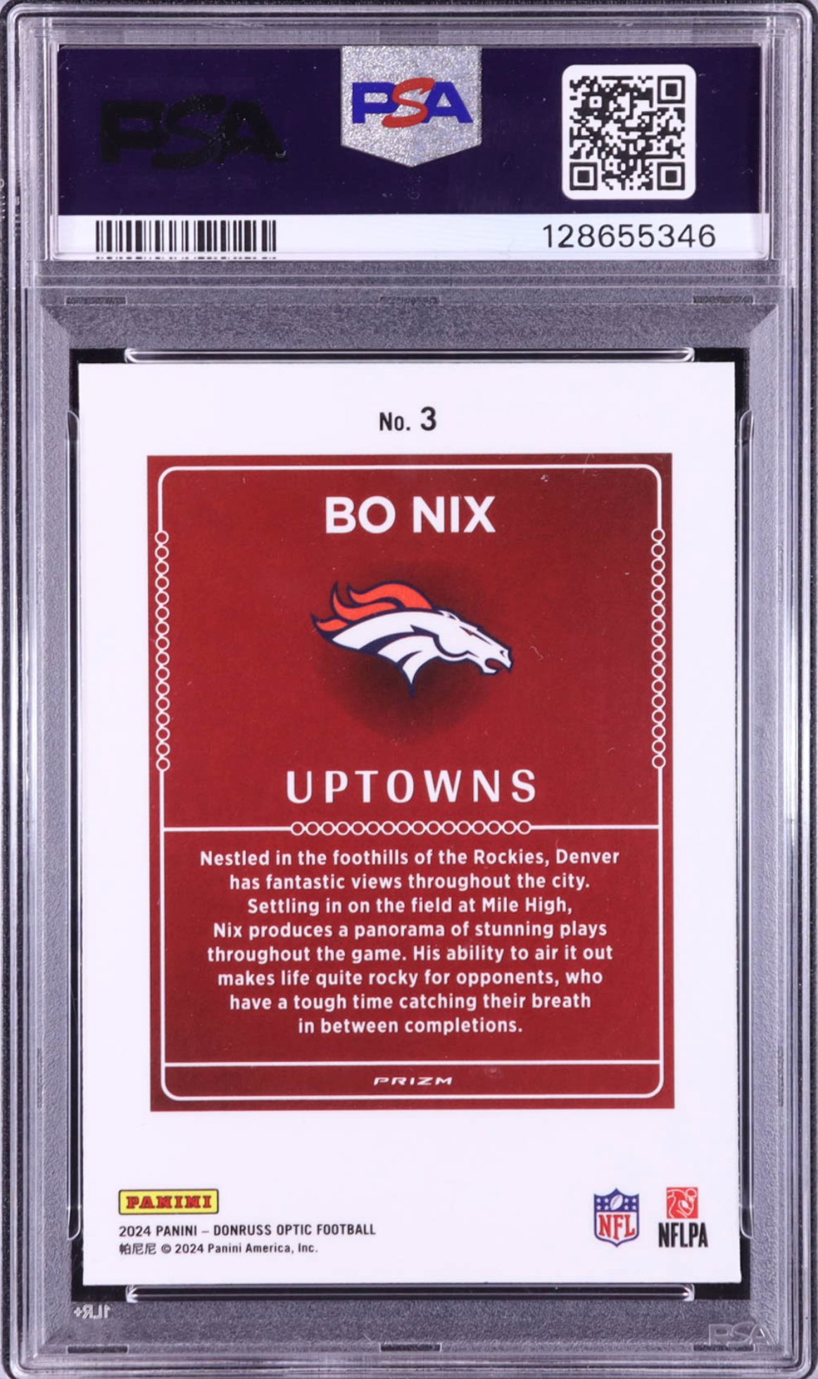 Bo Nix 2024 Donruss Optic Uptown #3 (PSA 9) authentic-signatures