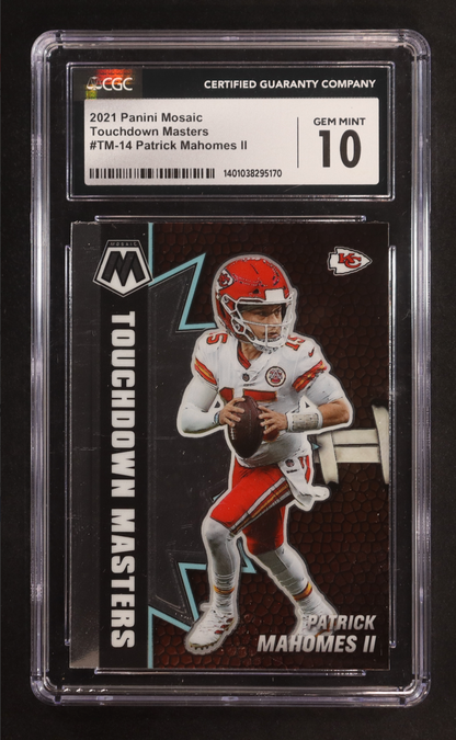 Patrick Mahomes II 2021 Panini Mosaic Touchdown Masters #TM14 (CGC 10) authentic-signatures