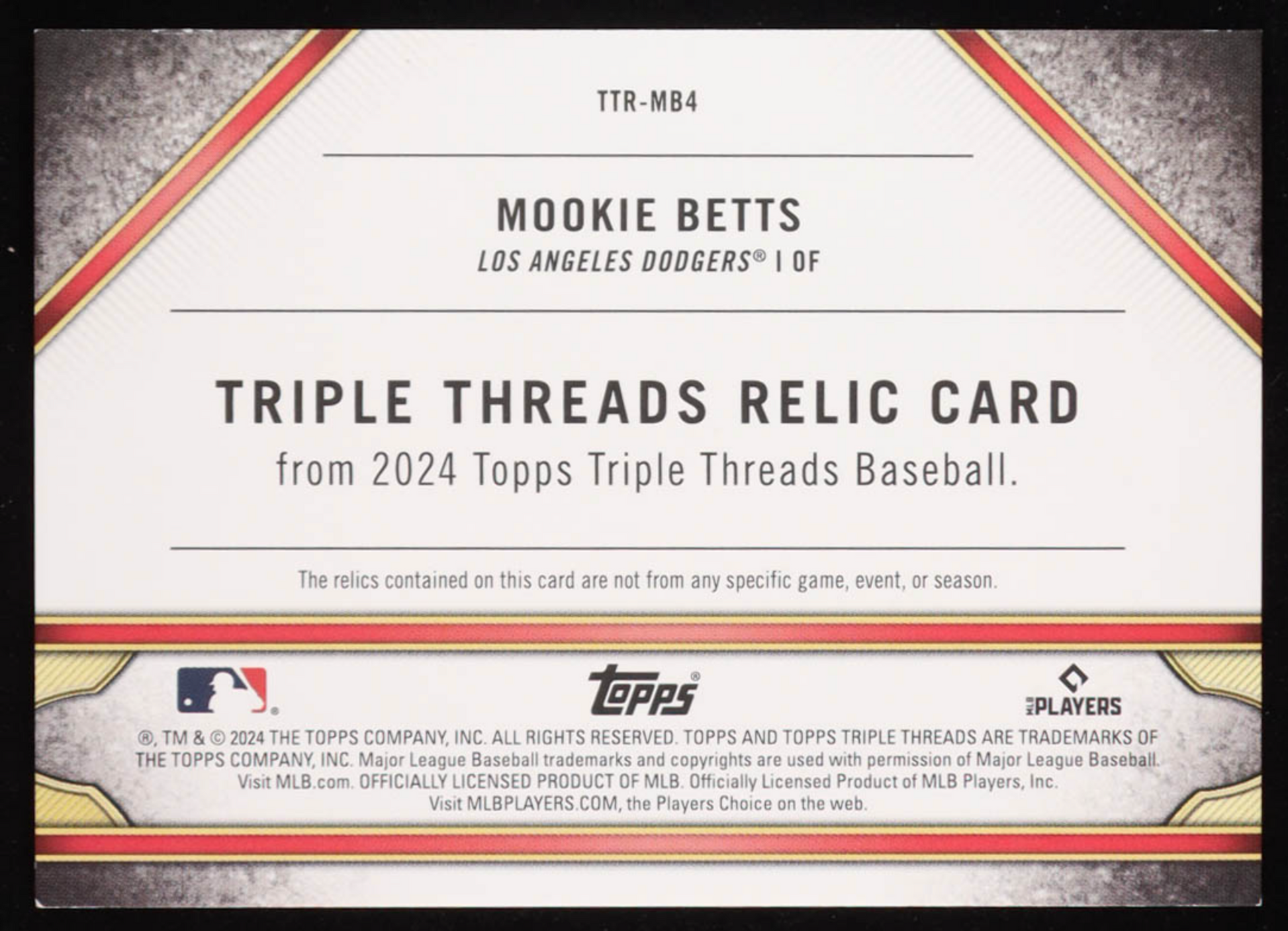 Mookie Betts Topps Triple Threads Game Used Relic Sapphire TTRMB4 #3/3 authentic-signatures